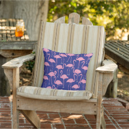 Retro Hand-Drawn Flamingo | Tropical Pattern Navy Kudde
