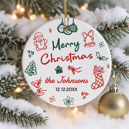 Retro Hand Drawn Friendsmas Christmas Party Photo Julgransprydnad Keramik