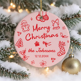 Retro Hand Drawn Friendsmas Christmas Party Photo Julgransprydnad Keramik