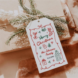 Retro  Hand Drawn Friendsmas Christmas Party Presentetikett