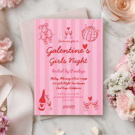 Retro Hand Drawn Galentine's Girls Night Party Inbjudningar