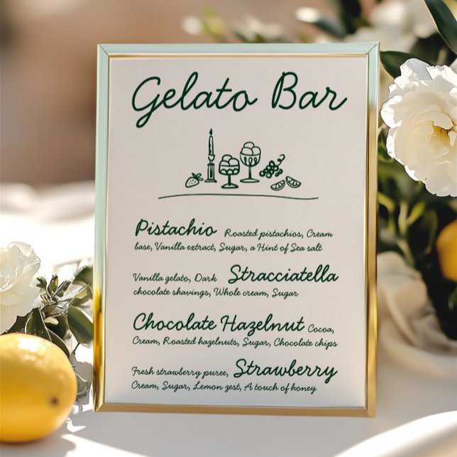 Retro Hand-Drawn Gelato Pub Bröllop Tabletop-tecke Inbjudningar (Retro Hand-Drawn Gelato Bar Wedding Tabletop Sign
)