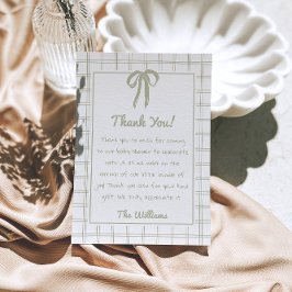 Retro Hand Drawn Green Gingham Bow Baby Shower Tack Kort