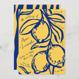 Retro Hand Drawn Handwritten Blue Italian Wedding Inbjudningar