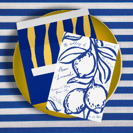 Retro Hand Drawn Handwritten Blue Italian Wedding Inbjudningar