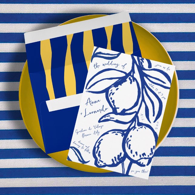 Retro Hand Drawn Handwritten Blue Italian Wedding Inbjudningar (Skapare uppladdad)