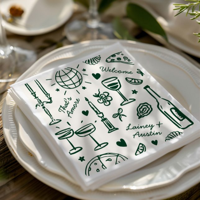 Retro Hand-Drawn Illustrated Bröllop Pappersservett (Retro Hand-Drawn Illustrated Wedding Napkins)