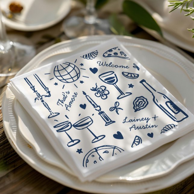 Retro Hand-Drawn Illustrated Bröllop Pappersservett (Retro Hand-Drawn Illustrated Wedding Napkins)