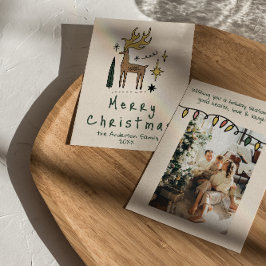 Retro Hand Drawn Painted Reindeer Merry Christmas Julkort