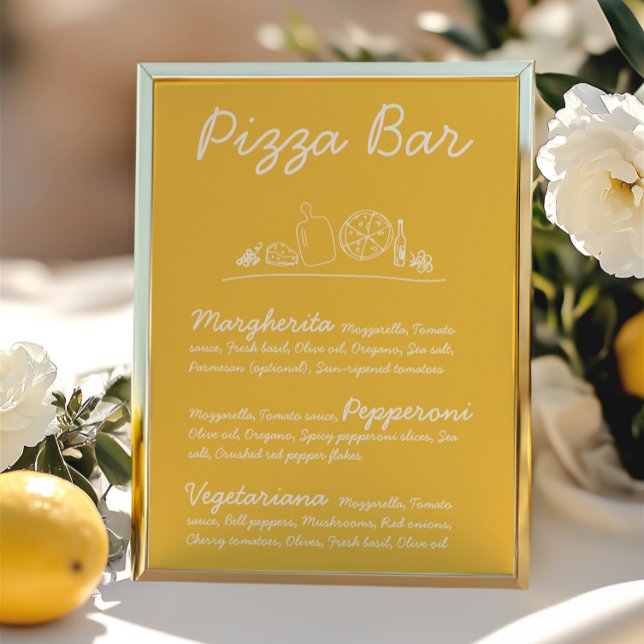 Retro Hand-Drawn Pizza Pub Bröllop Tabletop-tecken Inbjudningar (Retro Hand-Drawn Pizza Bar Wedding Tabletop Sign)