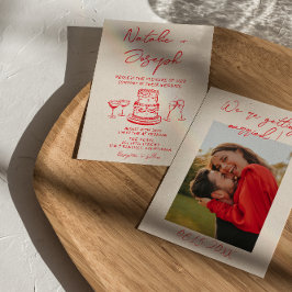 Retro Hand Drawn Red Cake Unique Photo Wedding Inbjudningar