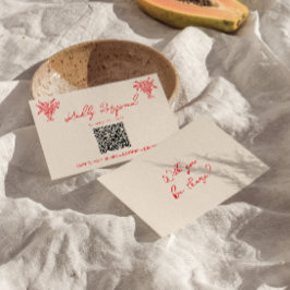 Retro Hand Drawn Red Unique QR Code Wedding RSVP OSA Kort