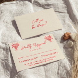 Retro Hand Drawn Red Unique Quirky Wedding RSVP OSA Kort