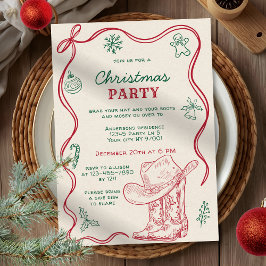Retro Hand Drawn Western Cowboy Christmas Party Inbjudningar