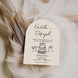 Retro Hand Drawn Written Cake Quirky Arch Wedding Inbjudningar