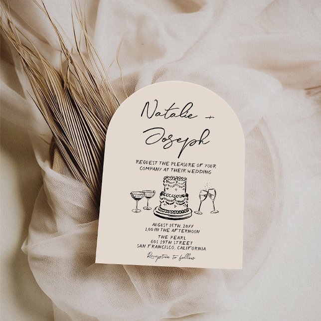 Retro Hand Drawn Written Cake Quirky Arch Wedding Inbjudningar (Skapare uppladdad)