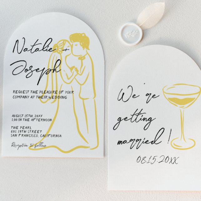 Retro Hand Drawn Written Summer Arched Wedding Inbjudningar (Skapare uppladdad)