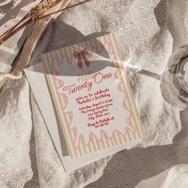 Retro Hand målade Bow-Hejen 21 på födelsedagen Inbjudningar (Skapare uppladdad)