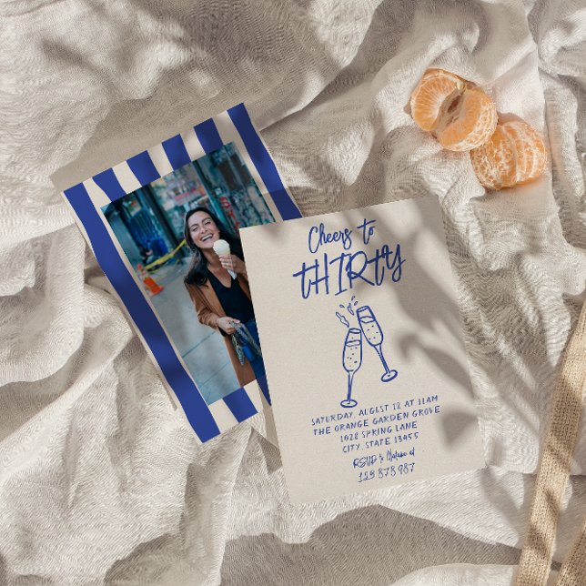 Retro Hand plockade 30:e turen till fotofödelsedag Inbjudningar (Skapare uppladdad)