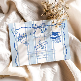 Retro Hand plockade Blue Studenten Tack Kort