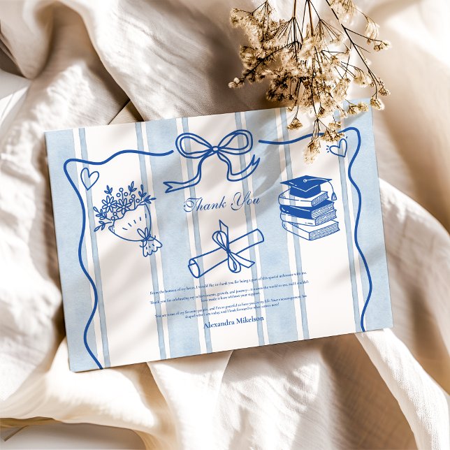 Retro Hand plockade Blue Studenten Tack Kort (Skapare uppladdad)