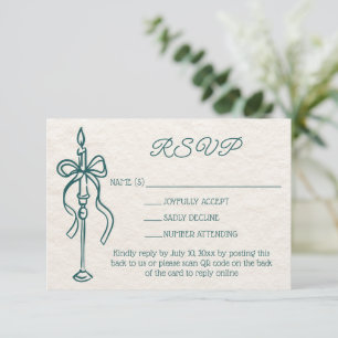 Retro Hand plockade Bow Teal Bröllop webbplats QR- OSA Kort