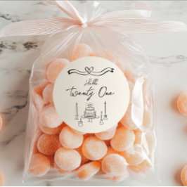 Retro Hand plockade Cake Candles Roligt 21:a födel Runt Klistermärke