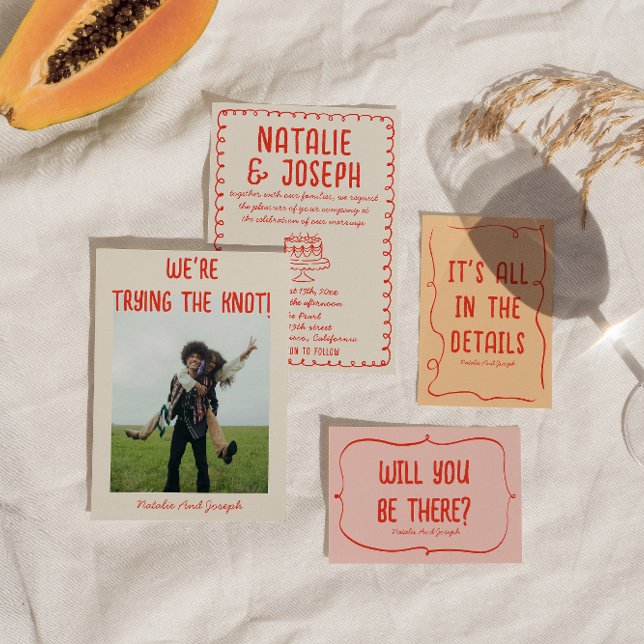 Retro Hand plockade Cake Funky Quirky Unik Bröllop Inbjudningar (Skapare uppladdad)