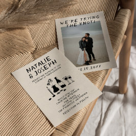 Retro Hand plockade Champagne Quirky Photo Bröllop Inbjudningar