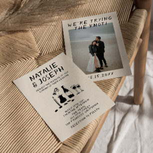 Retro Hand plockade Champagne Quirky Photo Bröllop Inbjudningar