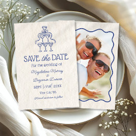 Retro Hand plockade Champagne Torn Photo Bröllop Spara Datumet