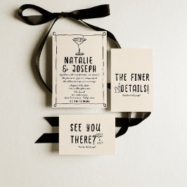 Retro Hand plockade Cocktail Quirky Bröllop Inbjudningar