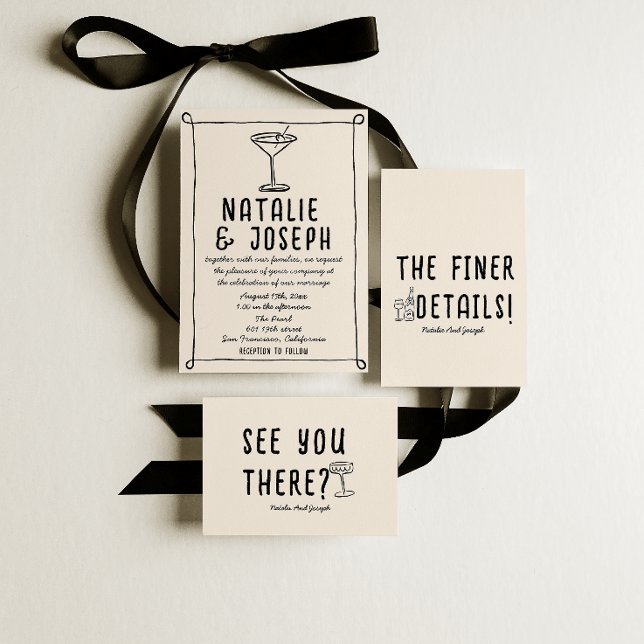 Retro Hand plockade Cocktail Quirky Bröllop Inbjudningar (Skapare uppladdad)