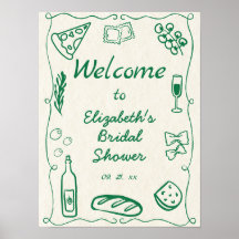 Retro Hand plockade Doodle Italy Food Grönt Välkom