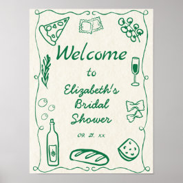Retro Hand plockade Doodle Italy Food Grönt Välkom Poster