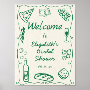 Retro Hand plockade Doodle Italy Food Grönt Välkom Poster