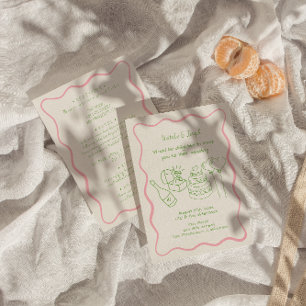 Retro Hand plockade Funky Modern allt på en Bröllo Inbjudningar