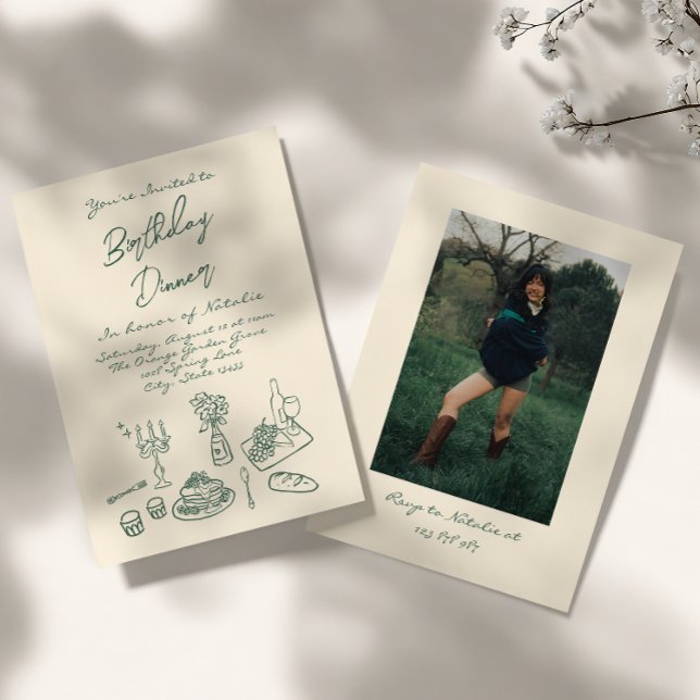 Retro Hand plockade Funky Roligt Birthday Middag P Inbjudningar (Skapare uppladdad)