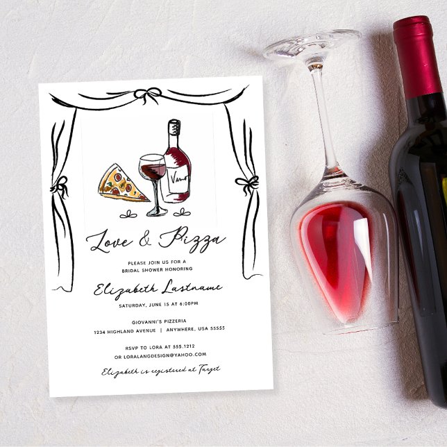 Retro Hand plockade Kärlek och Pizza Möhippa Inbjudningar (Skapare uppladdad)