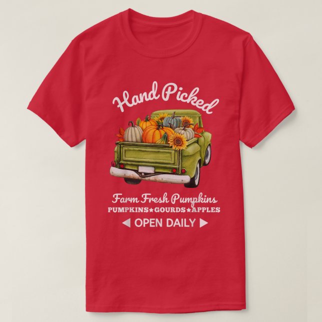 Retro Hand plockade pumpkin Lastbil under hösten h T Shirt (Design framsida)