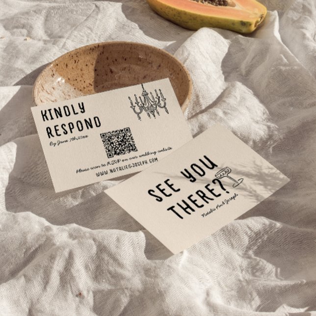Retro Hand plockade Quirky Modern QR Code Bröllop OSA Kort (Skapare uppladdad)