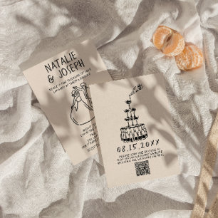 Retro Hand plockade Quirky Unik QR-kod Bröllop Inbjudningar