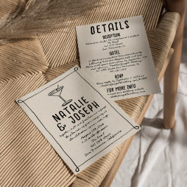 Retro Hand plockade Ram Cocktail allt på ett Bröll Inbjudningar