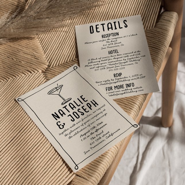 Retro Hand plockade Ram Cocktail allt på ett Bröll Inbjudningar (Skapare uppladdad)