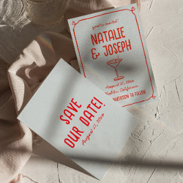 Retro Hand plockade Red Blue Cocktail Funky Bröllo Spara Datumet