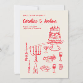 Retro Hand plockade Red Quirky Cake Modern Bröllop Inbjudningar