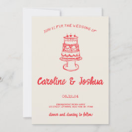 Retro Hand plockade Red Quirky Cake Modern Bröllop Julkort