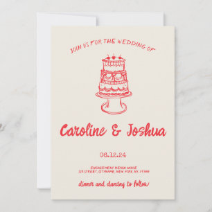 Retro Hand plockade Red Quirky Cake Modern Bröllop Julkort