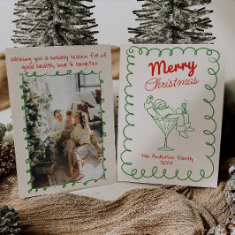 Retro Hand plockade Roligt Santa Champagne jul Julkort