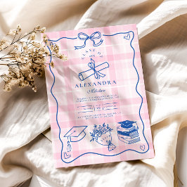 Retro Hand plockade Rosa och Blue Studenten Inbjudningar